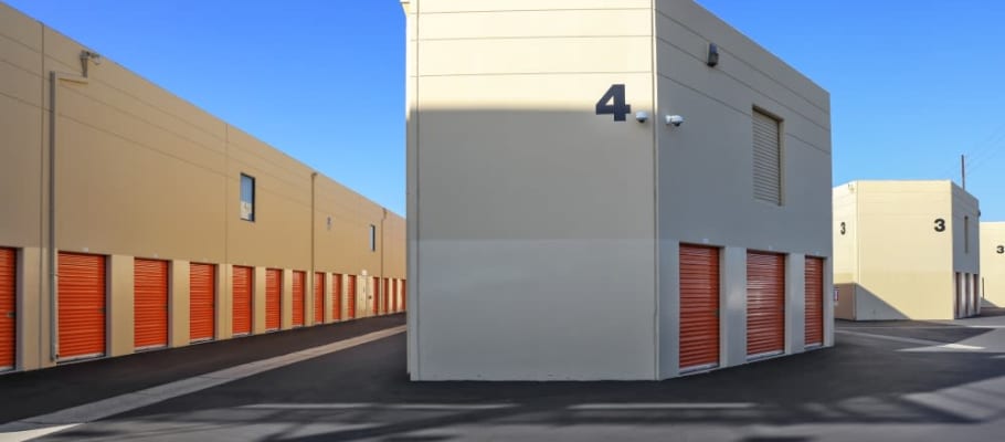 Outside storage units at A-1 Self Storage in Fountain Valley, California