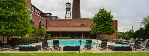 Sparkling pool at The Lofts Of Greenville in Greenville, South Carolina