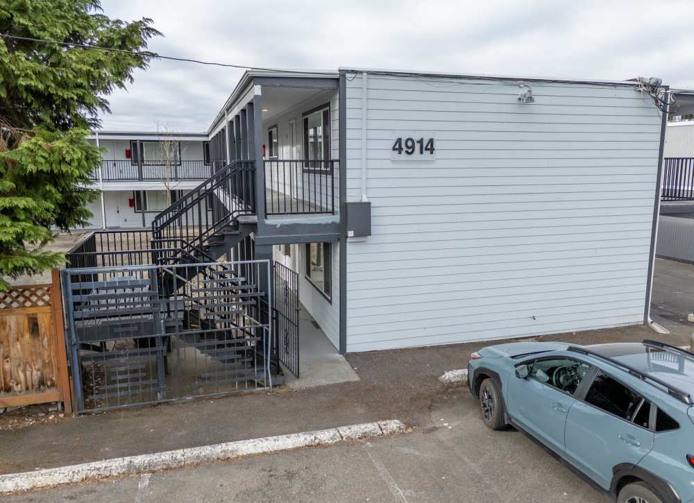 Exterior view of apartments at The Sage Collection in Tacoma, Washington