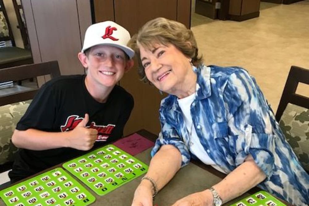 A resident spending time with her grandson at Merrill Gardens at Lafayette in Lafayette, California. 