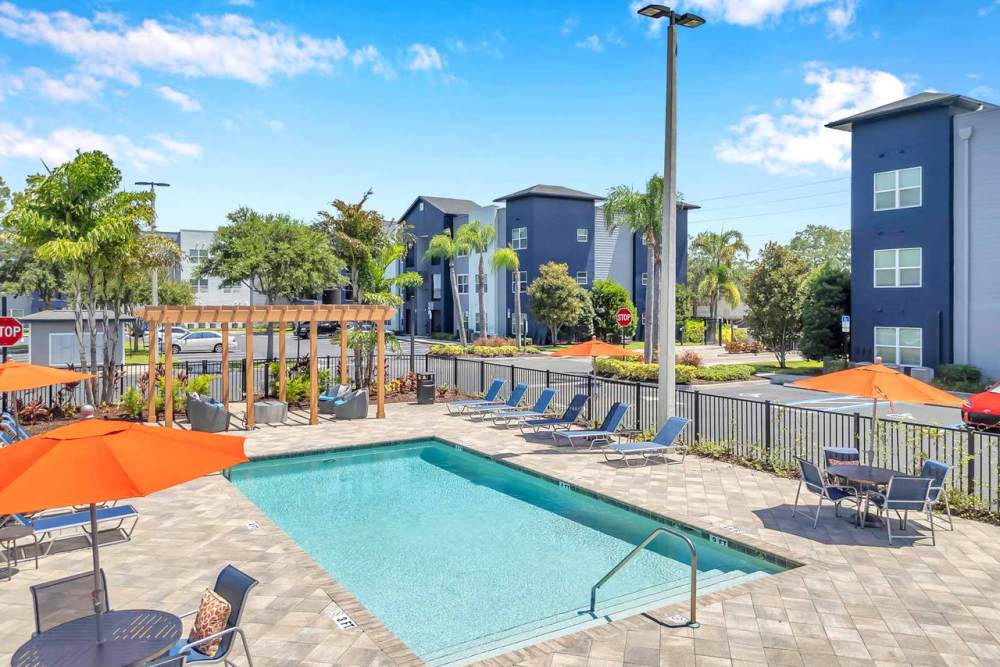 Resort style pool area at Citrus Run Apartments in Tampa, Florida