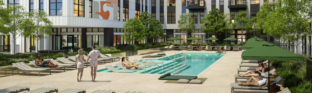 Charming salt-water swimming pool at St. Albans Lofts in Raleigh, North Carolina,