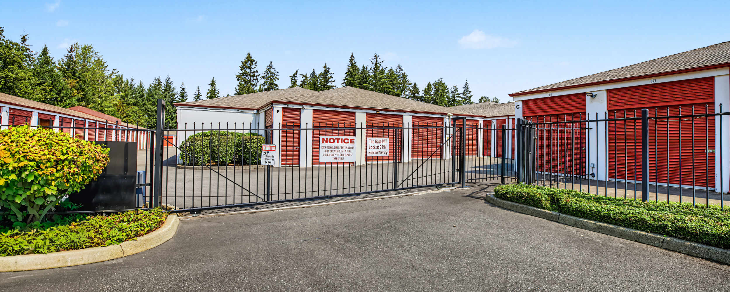 Entrance with secured gate at Centennial Storage in Bonney Lake, Washington