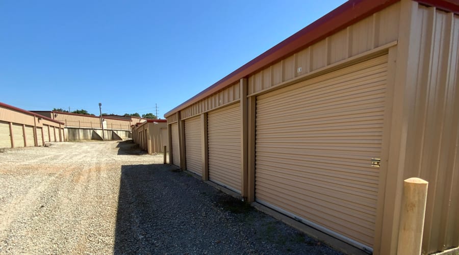 A storage unit filled with boxes at KO Storage of Paragould in Paragould, Arkansas