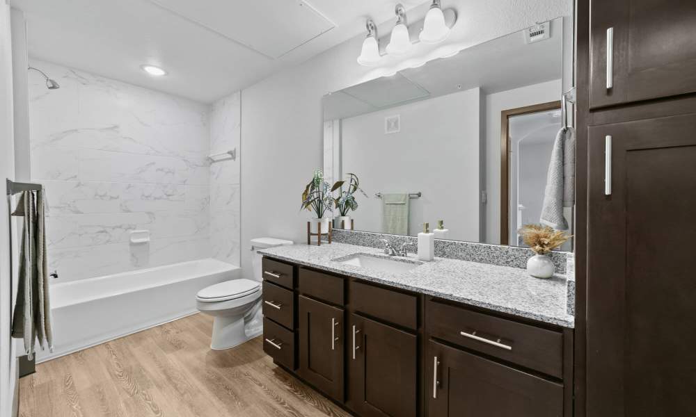 Bathroom with large vanity mirror  at Deer Park in Athens, Texas