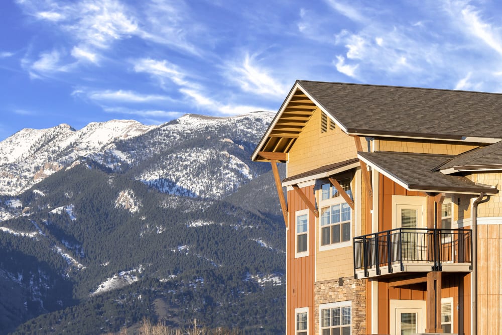 Magnificent mountain views from balcony at The Springs at Bozeman in Bozeman, Montana