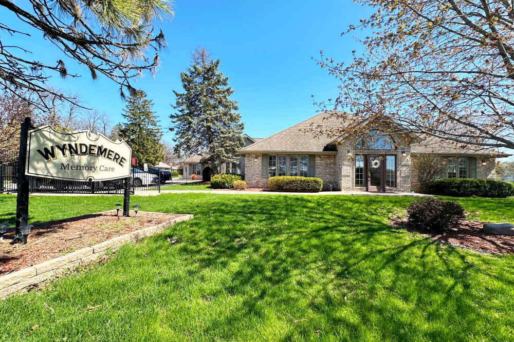 Exterior of senior living facility at Wyndemere Memory Care in Green Bay, Wisconsin. 