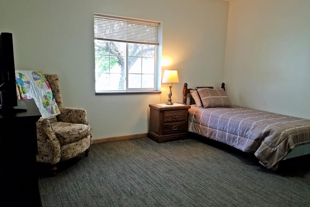 Studio bedroom at Clover Ridge Place in Maquoketa, Iowa