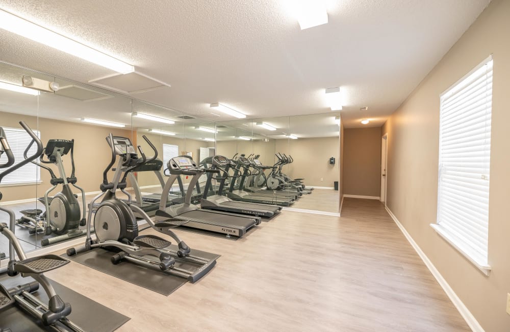 Fitness room in a model home at The Village at Brierfield Apartment Homes in Charlotte, North Carolina