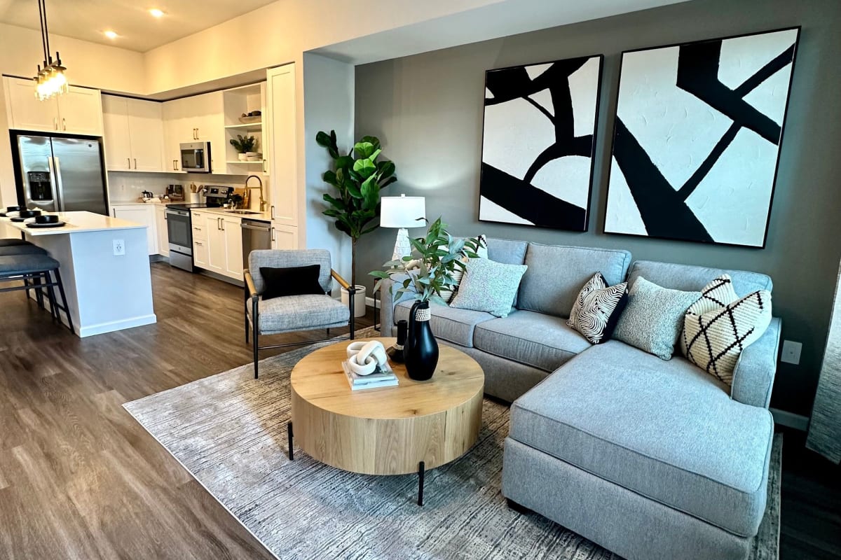 Living area lit by natural light at Indigo Stuart in Stuart, Florida