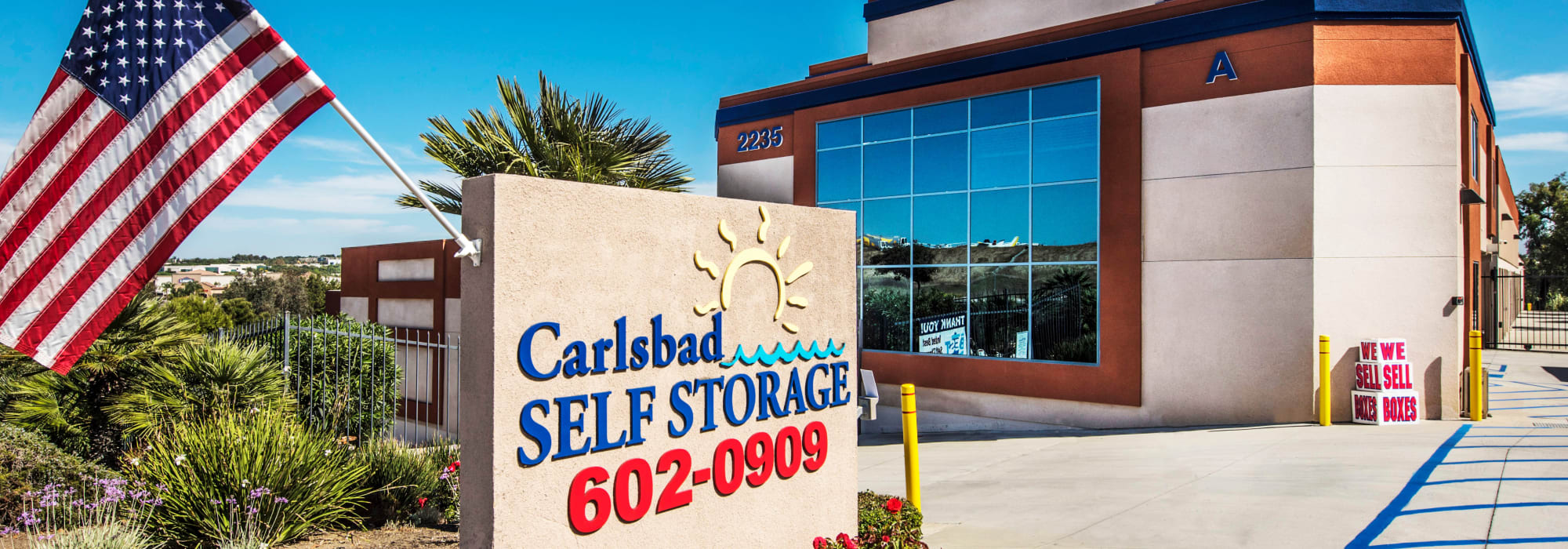 Branding on the exterior of Carlsbad Self Storage in Carlsbad, California