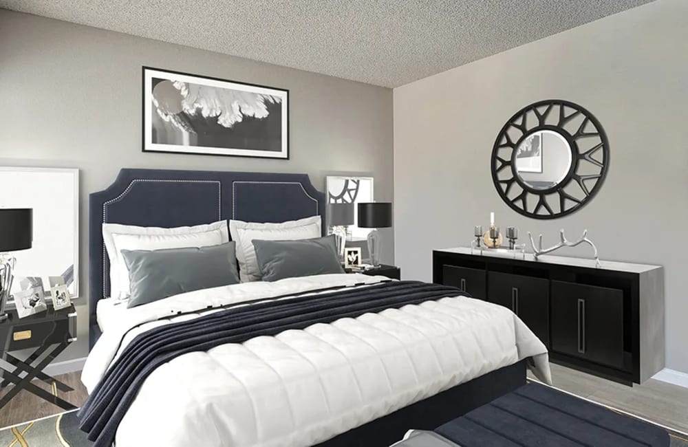 Furnished bedroom at  The Aurora Apartments in Sparks, Nevada