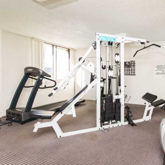 Fitness center at Encino Crest Apartments in Encino, California