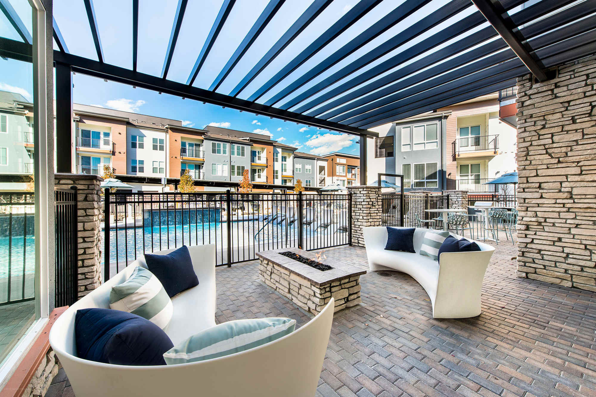 Outdoor seating with firepit at Elevate in Englewood, Colorado
