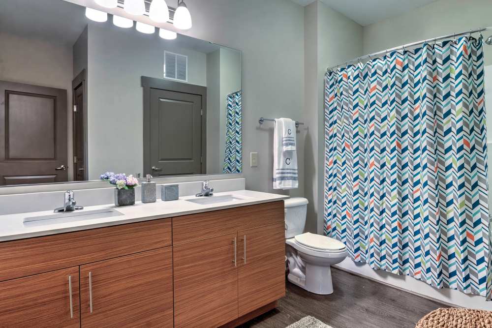 Bathroom with mirror at Cedar Flats in Charlotte, North Carolina