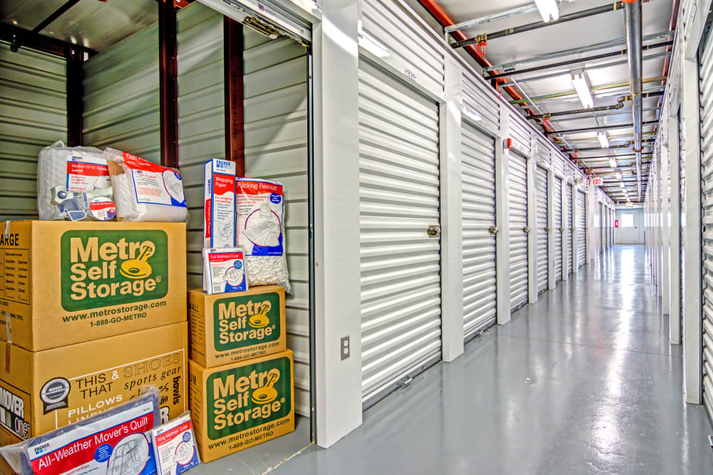 Open unit with packages at Metro Self Storage in Stockbridge, Georgia