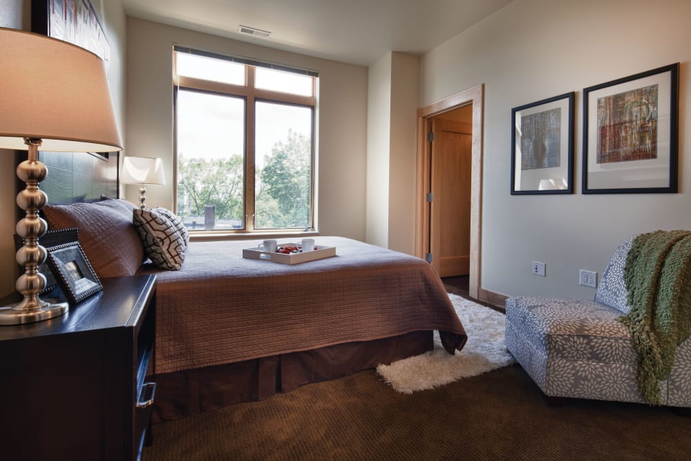 Model bedroom at Keystone Apartments in Madison, Wisconsin