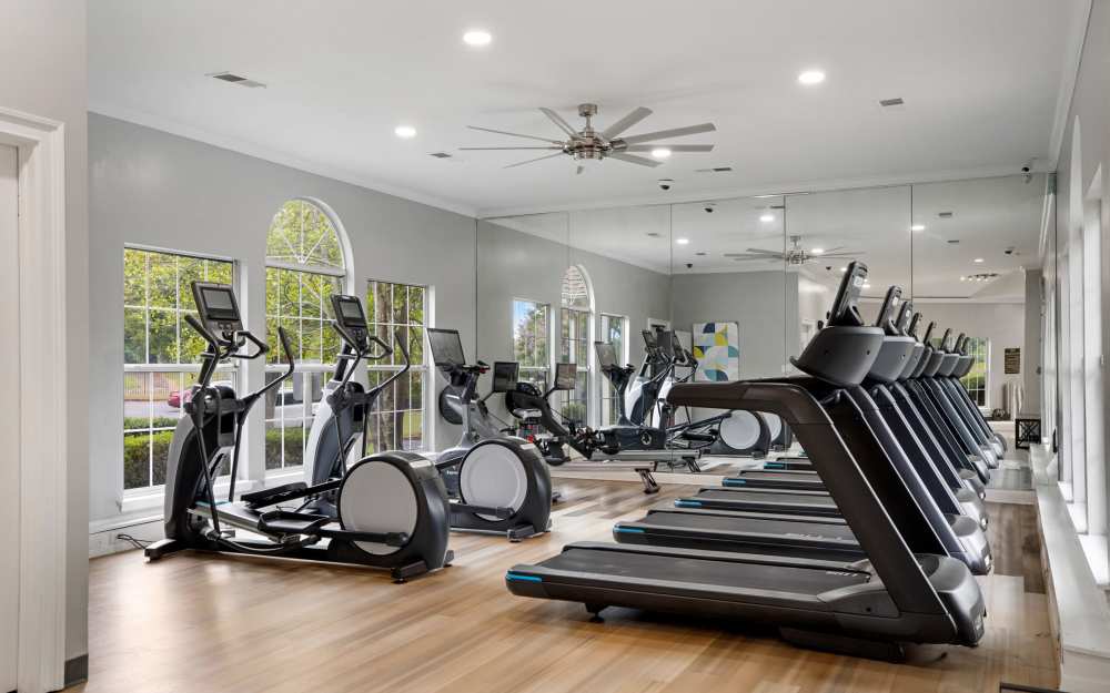 Fully equipped fitness center at Stonebridge Crossing Apartment Homes in Cordova, Tennessee