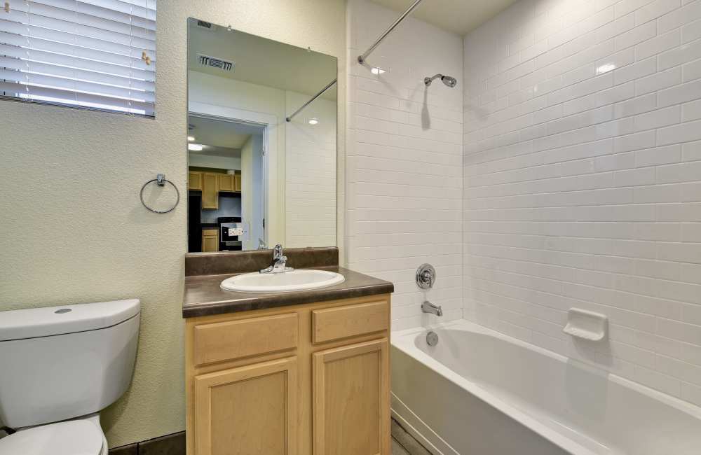 Bathroom with vanity unit at Homestead Oaks Apartments in Austin,Texas
