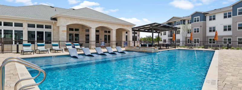 Poolside seating at Linden Ranch in Sachse, Texas