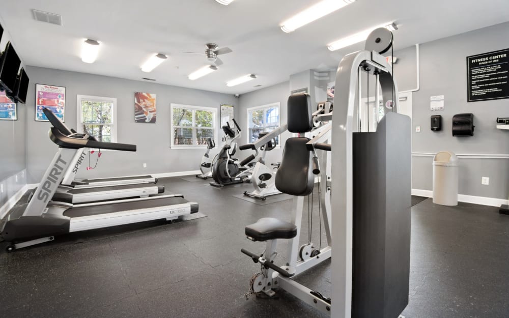 Well-equipped fitness center with cardio equipment at Westerlee Apartment Homes in Baltimore, Maryland