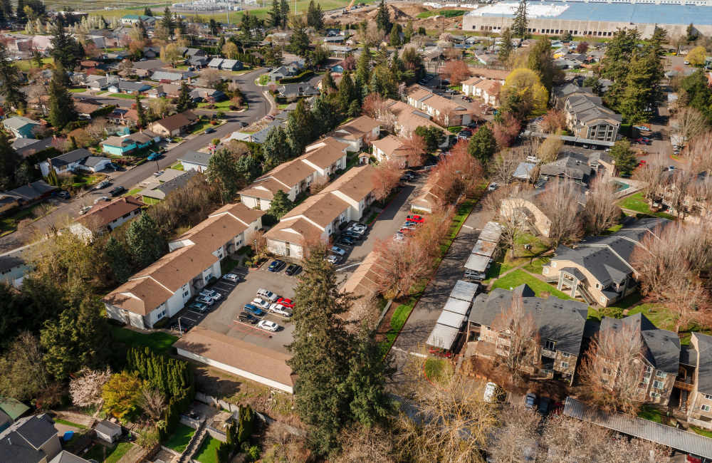 Aerial view of the neighborhood at Heron Hills Apartment Homes in Gresham, Oregon