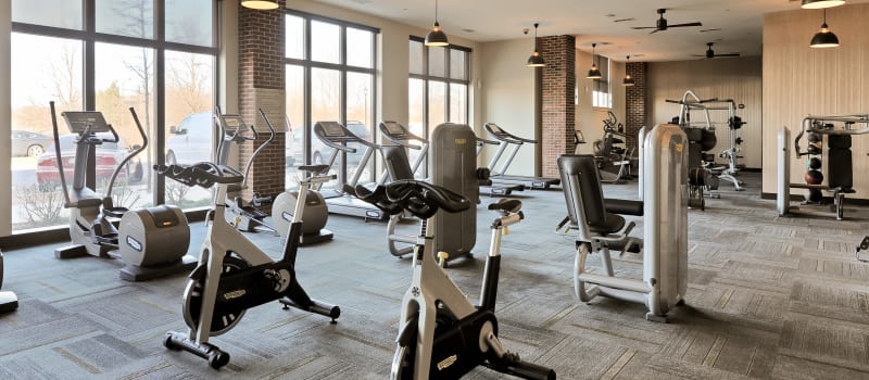 Cardio equipment at The Mark at Brickyard Apartment Homes in Beltsville, Maryland.