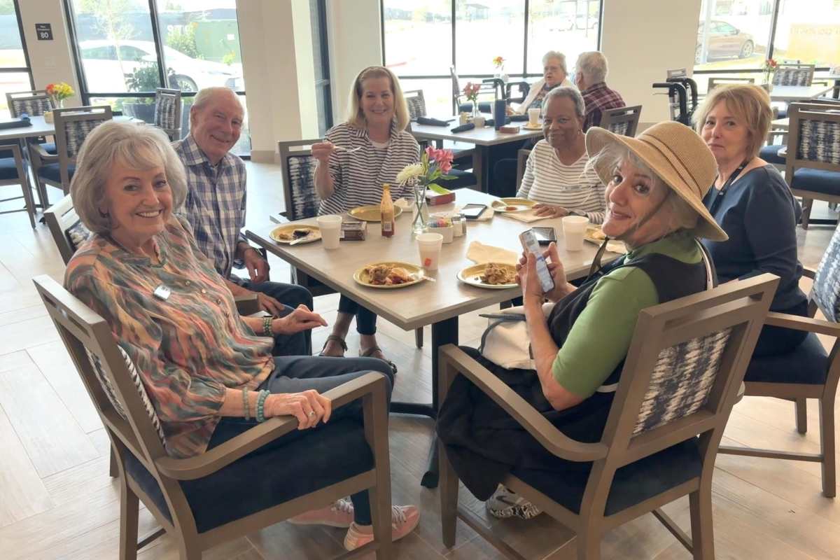 Resident dining at Watermere at Firewheel in Garland, Texas