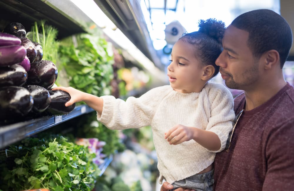 Father and daughter grocery shopping near Crossings at Canton in Canton, Michigan