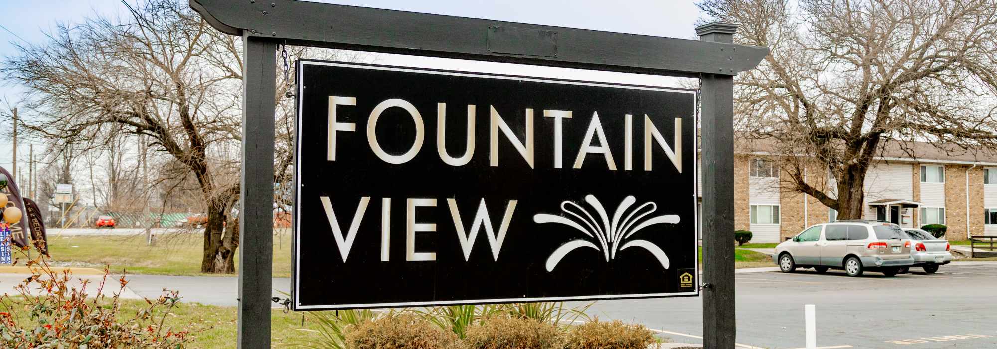Signage outside at Fountain View Apartments in Indianapolis, Indiana