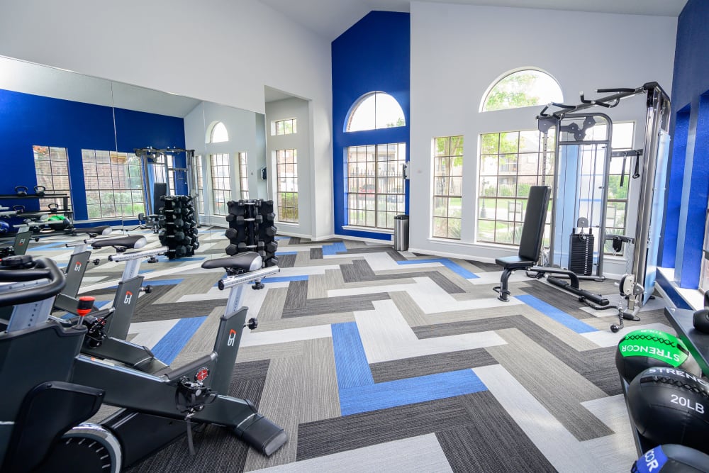 Very well-equipped fitness center at a multifamily property by Electra America in Lake Park, Florida
