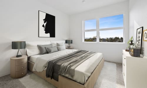 A bright bedroom at Lincoln Landing in Hayward, California