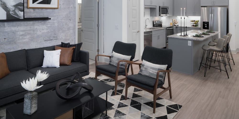 Spacious living room at The ReVe in Garland, Texas