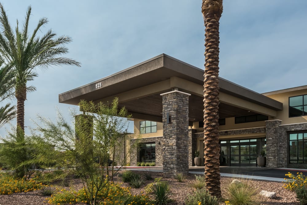 parking lot and main entrance at Carnegie Heights at Henderson in Henderson, Nevada