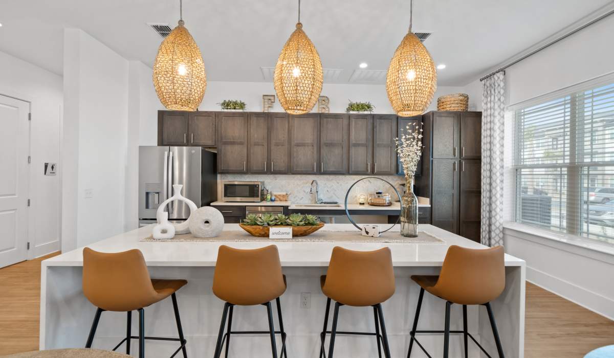 Clubhouse with kitchen and bar seating at Fletcher Black in Panama City, Florida