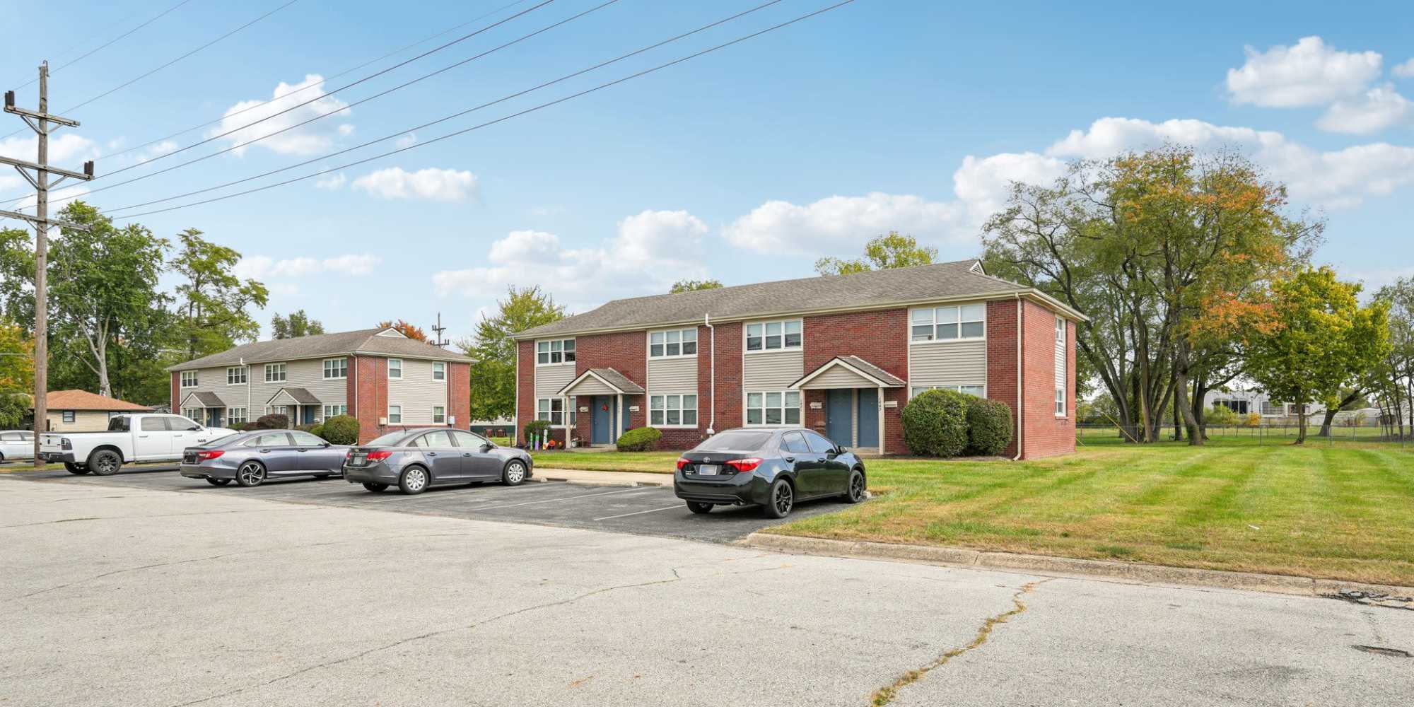 Lots of parking in the welcoming neighborhood at Columbus Crossing in Columbus, Indiana