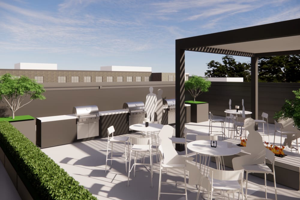 Rendering of roof terrace at Studio Park Lofts & Tower in Grand Rapids, Michigan