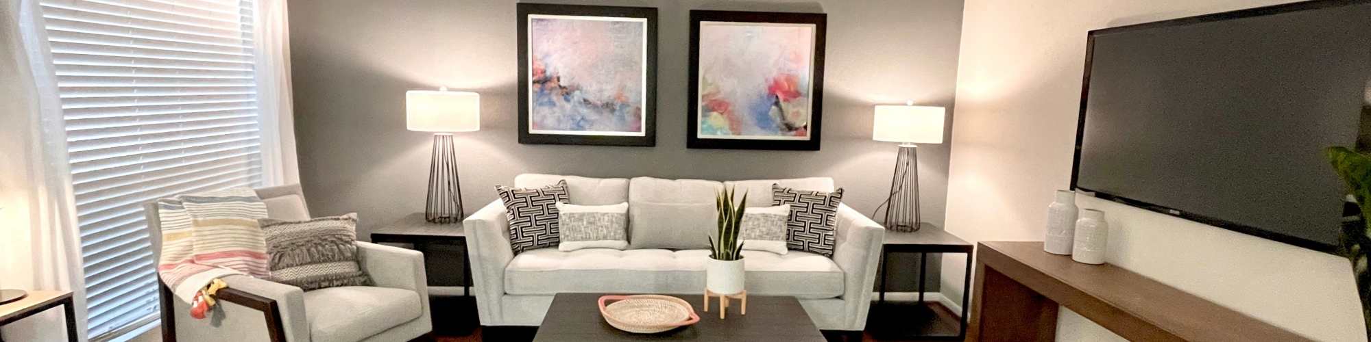 Spacious living room at Floor Plans at The Abbey at Briargrove Park in Houston, Texas