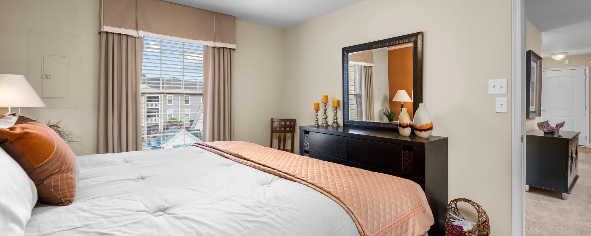 Bedroom at Columbus Station Apartments at Town Center, Virginia Beach, Virginia