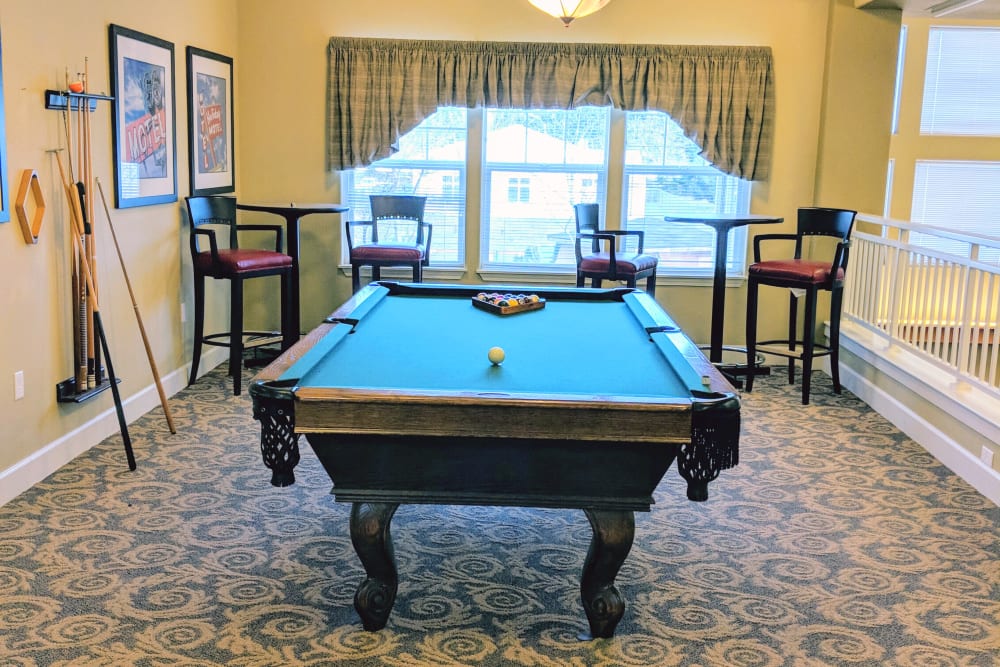 Pool table at Timber Pointe Senior Living in Springfield, Oregon