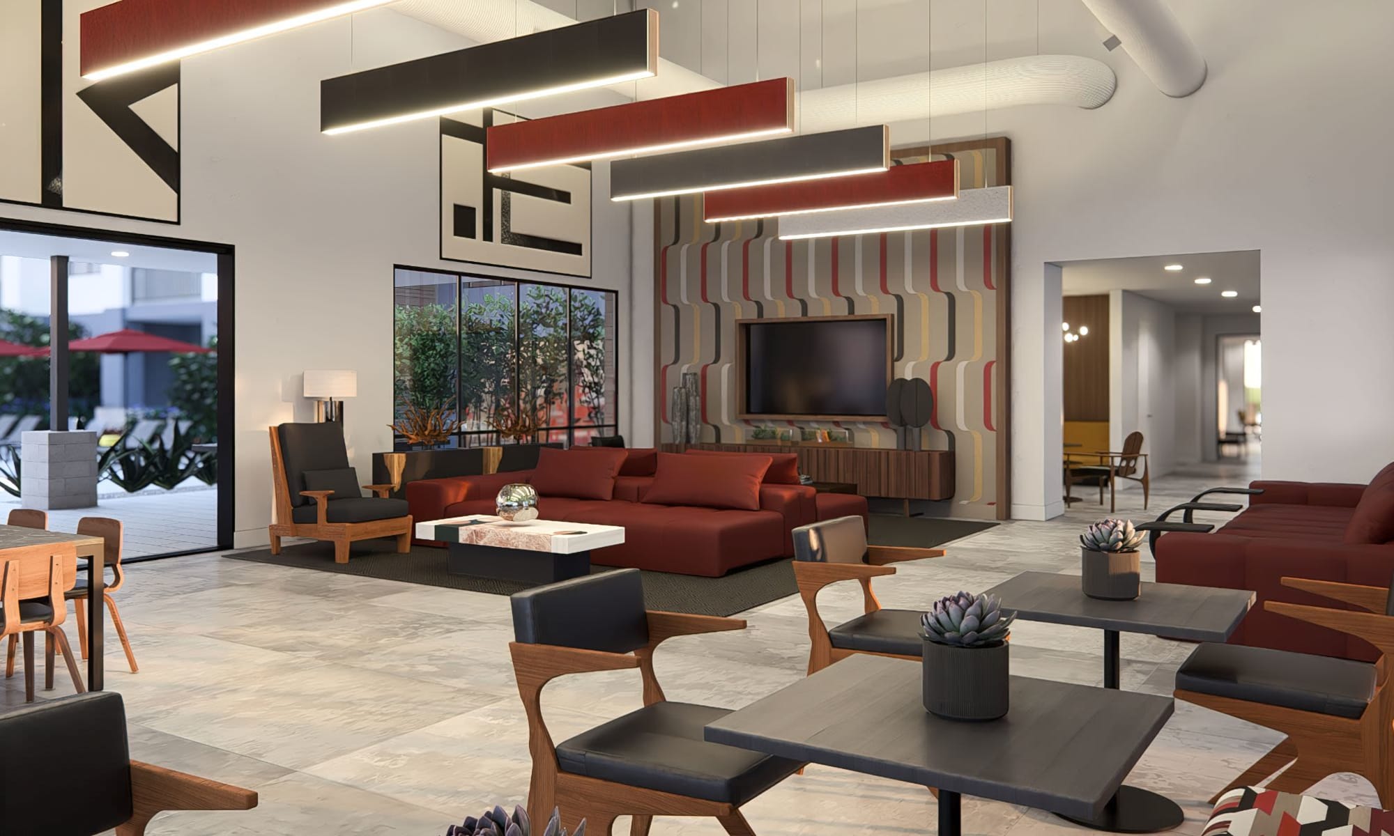 Rendering residents clubhouse at Alexan Tempe in Tempe, Arizona