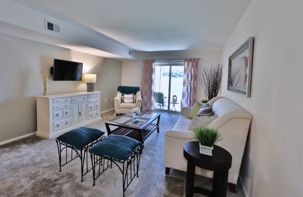 Living room in a home at Lakewood Hills Apartments & Townhomes in Harrisburg, Pennsylvania
