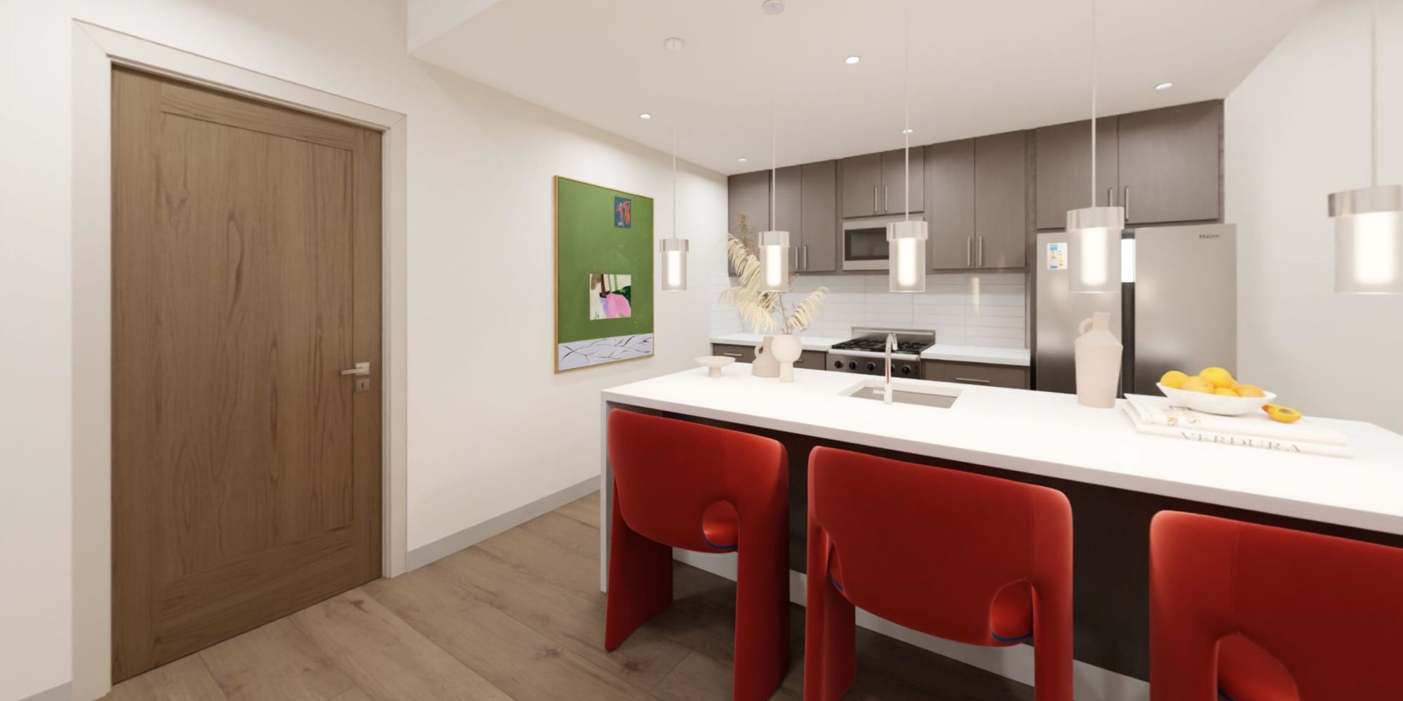 Kitchen with island at The Julian in Pittsburgh, Pennsylvania