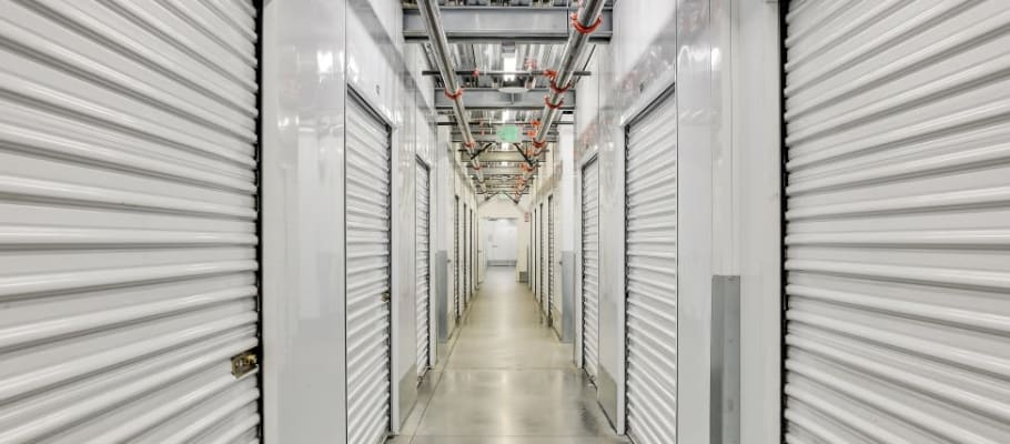 Rows of indoor storage units at A-1 Self Storage in Belmont, California