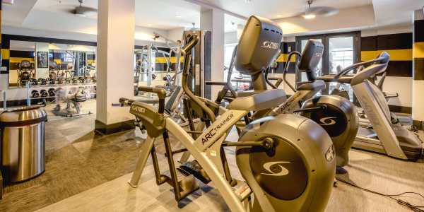 Spacious fitness center at The Den in Columbia, Missouri