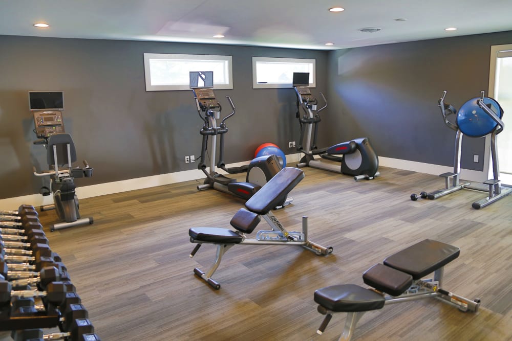 A spacious community gym at Metro on 5th in Saint Charles, Missouri