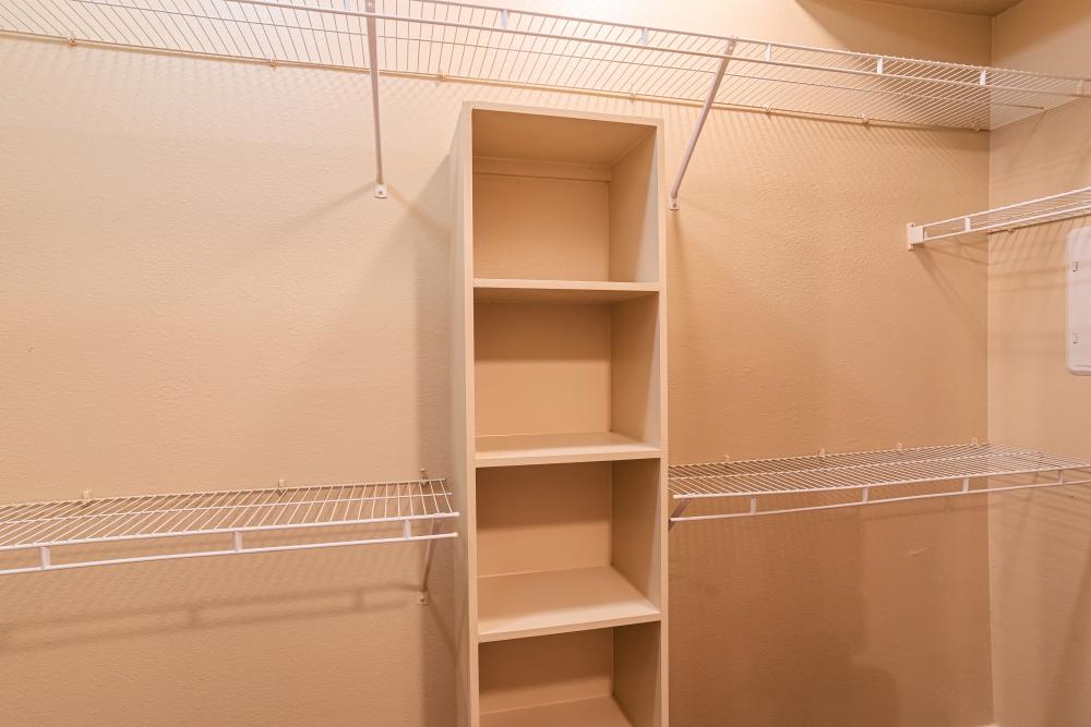 Walk-in closets with build-in shelves at Blue Ridge in Midland, Texas