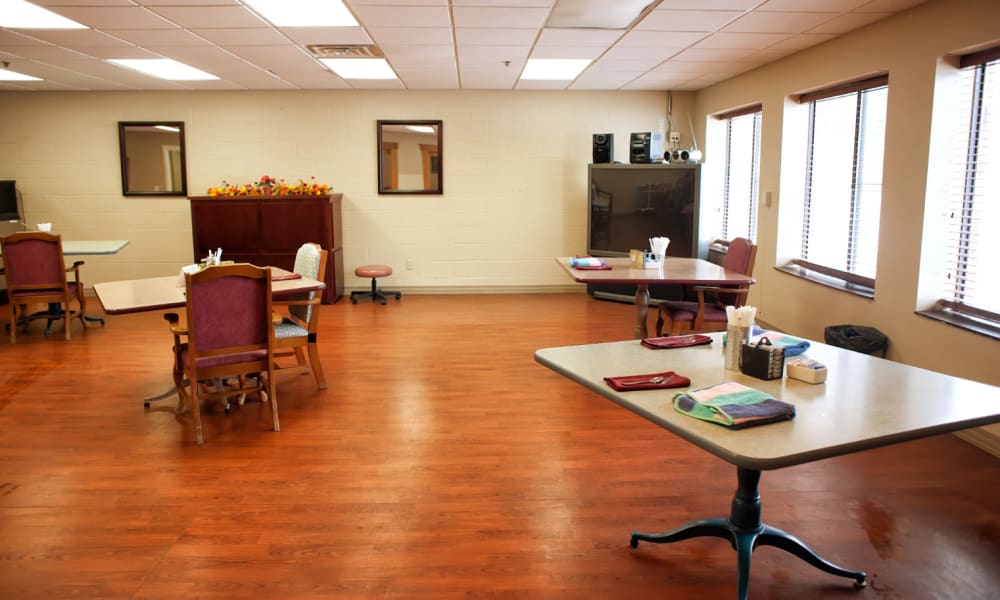 Resident area for games and events at Geneva Lake Manor in Lake Geneva, Wisconsin