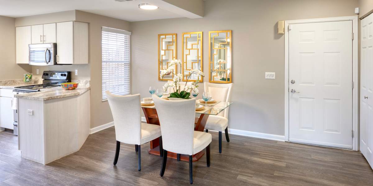 Furnished dining room at Villas at Homestead Apartments in Englewood, Colorado