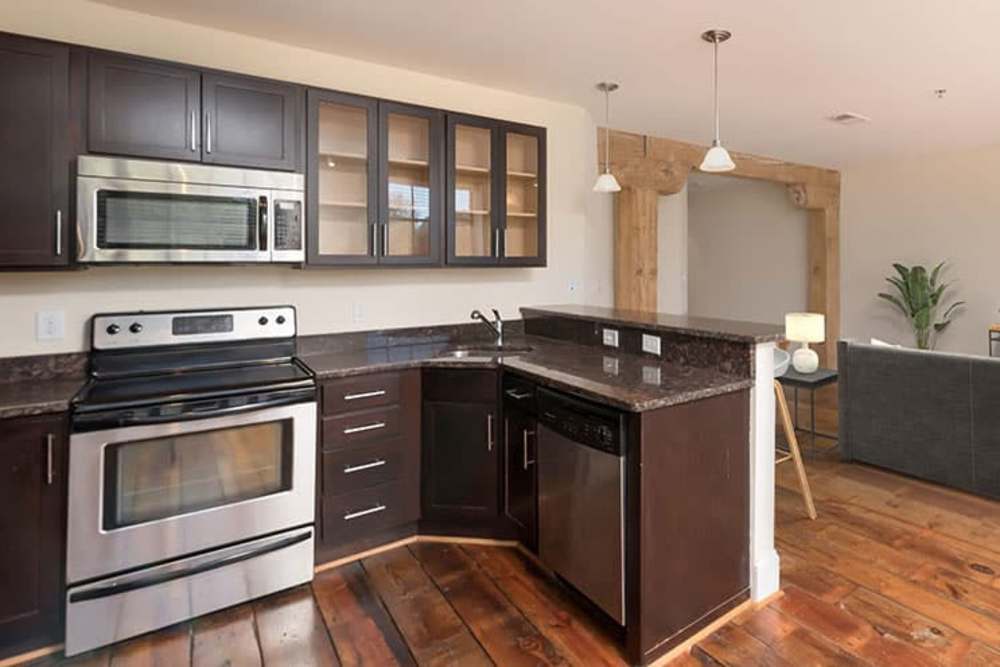 Well-equipped kitchen at High Street Lofts in Petersburg, Virginia